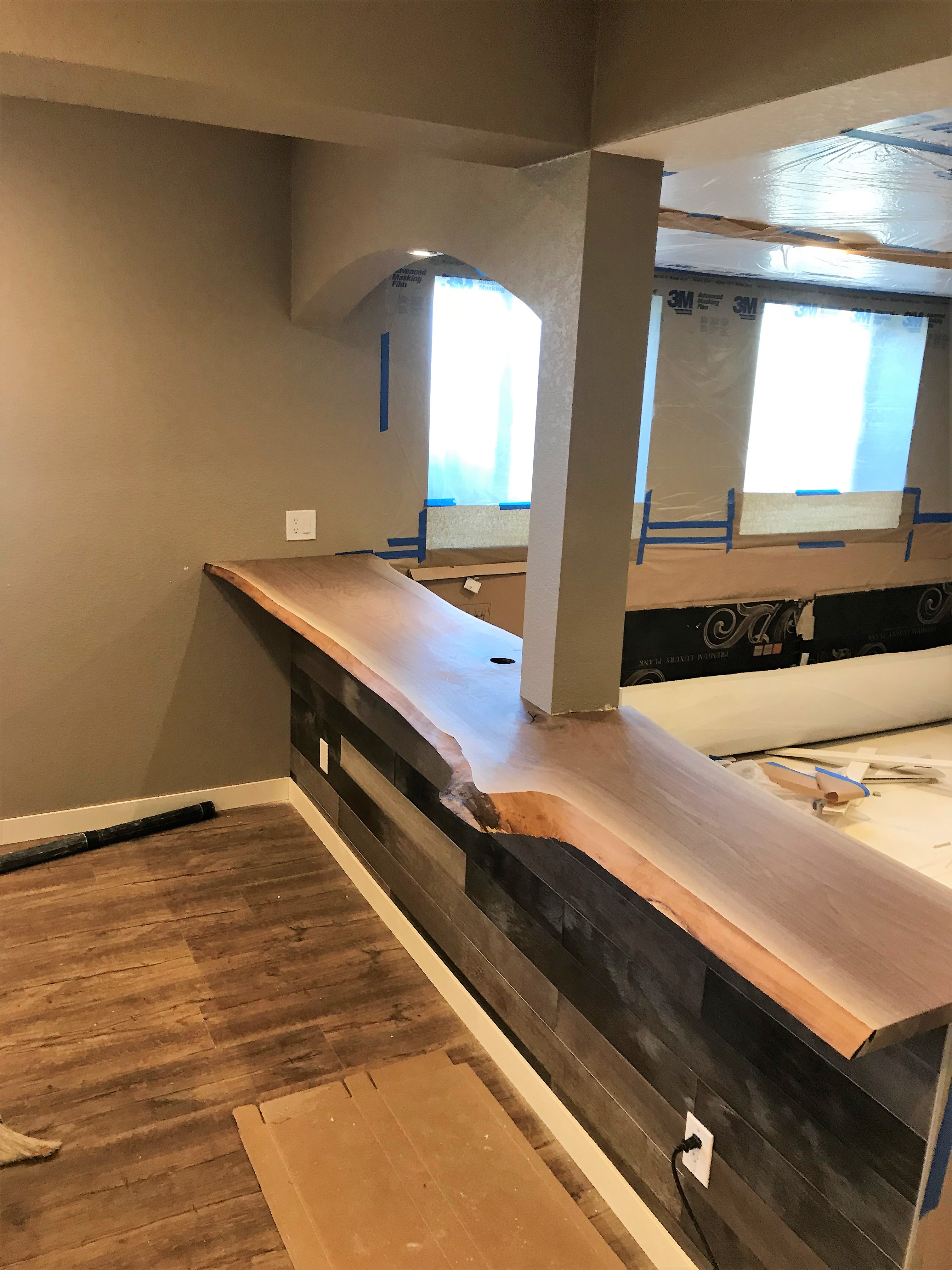 planed wood counter top installed