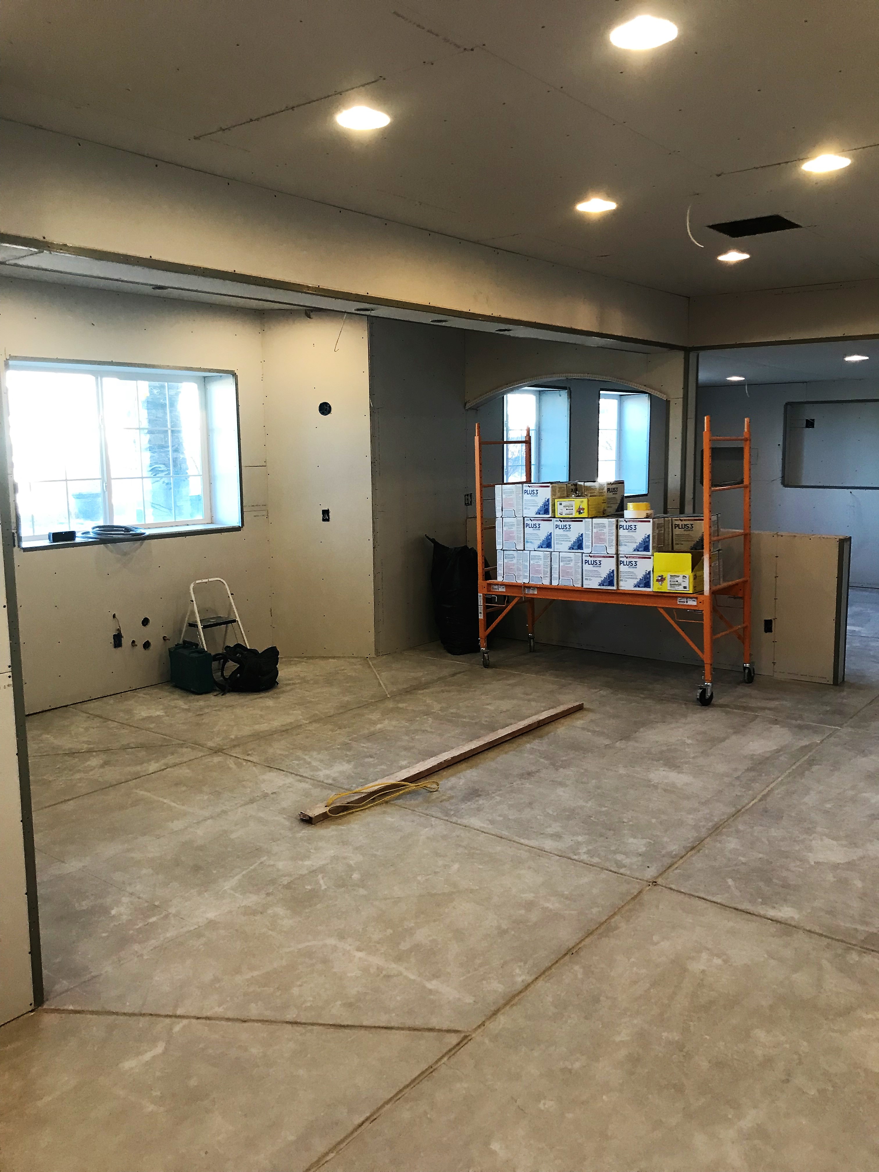 Drywall has been installed and mud work is about to being