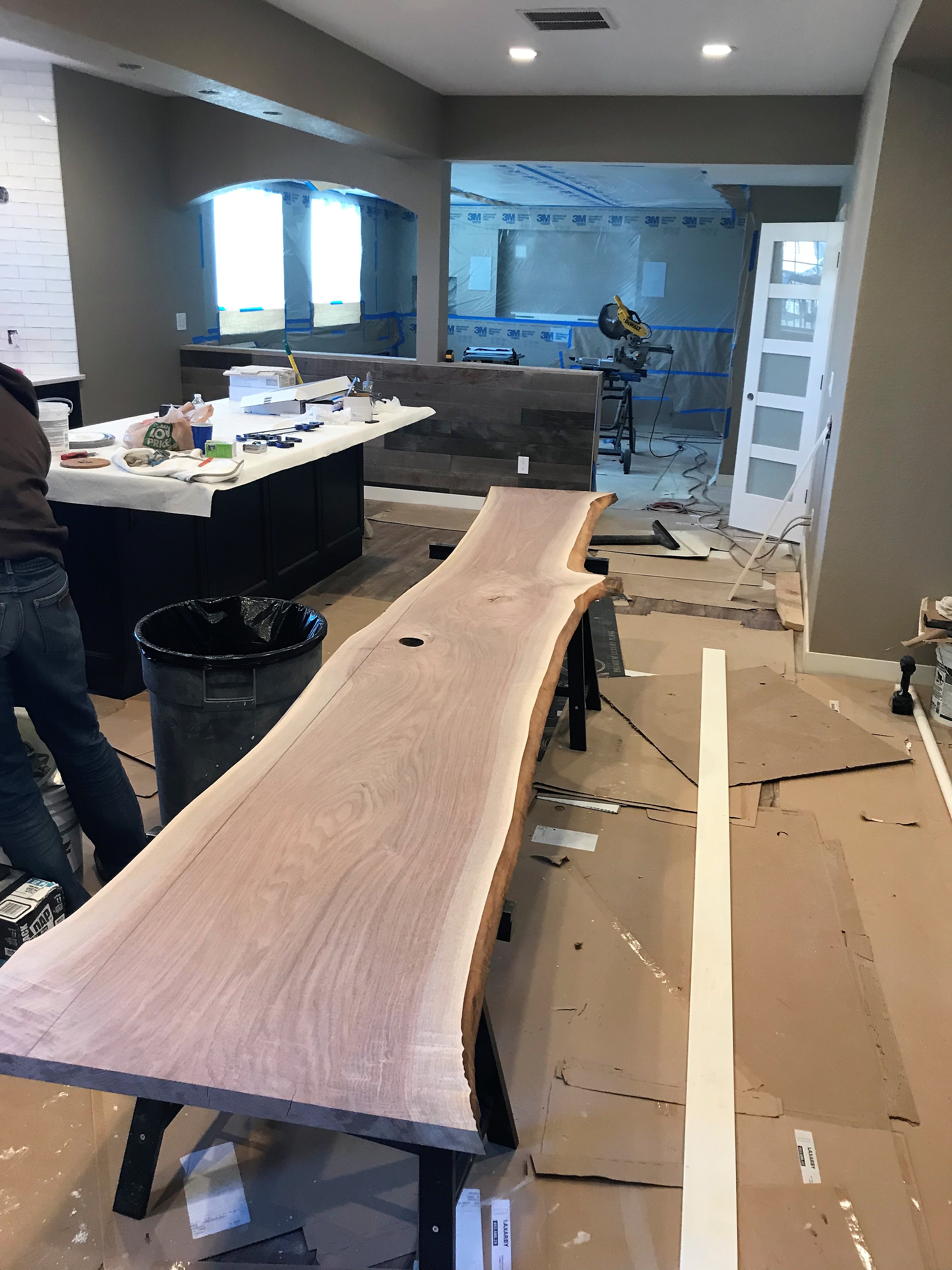 Getting ready to cut a planed wood for a countertop
