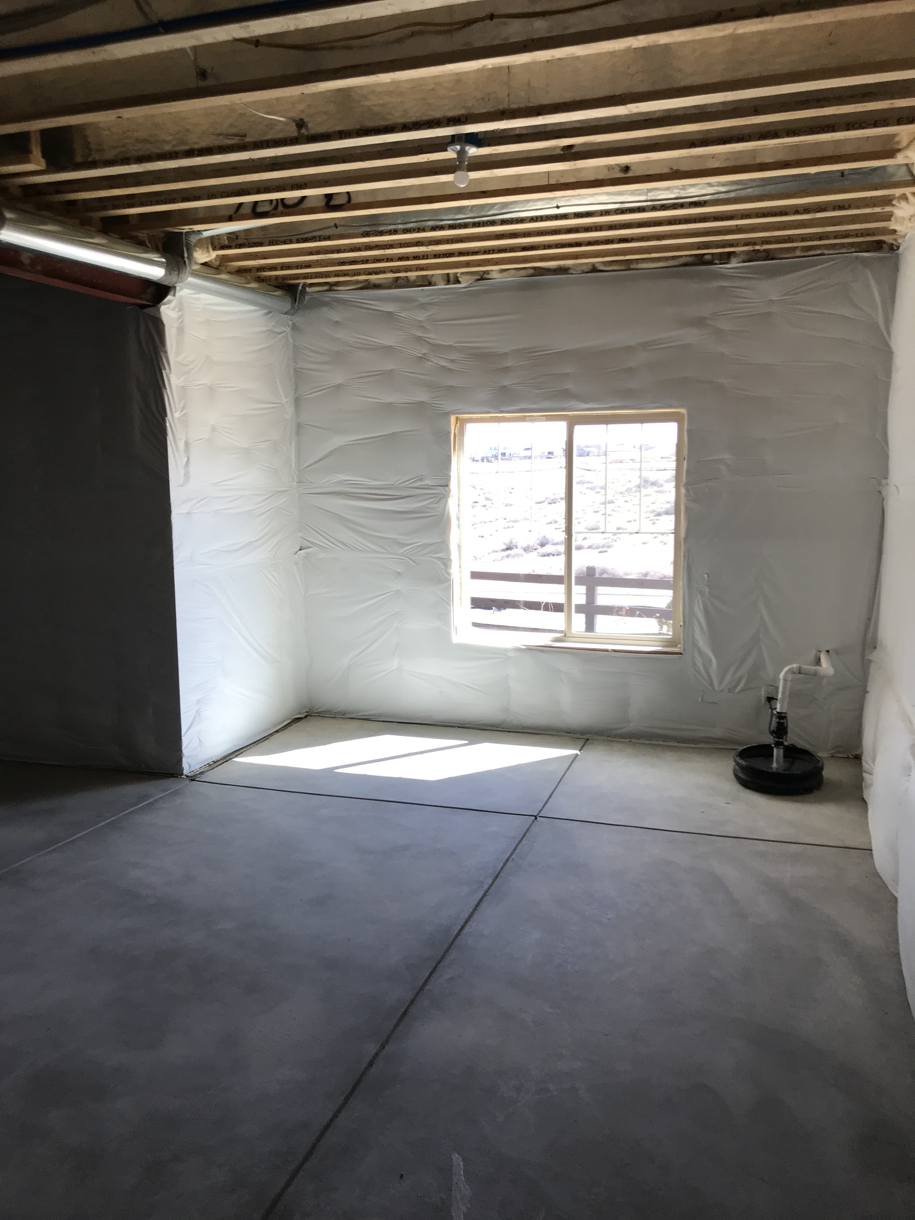 Unfinished basement with balcony window