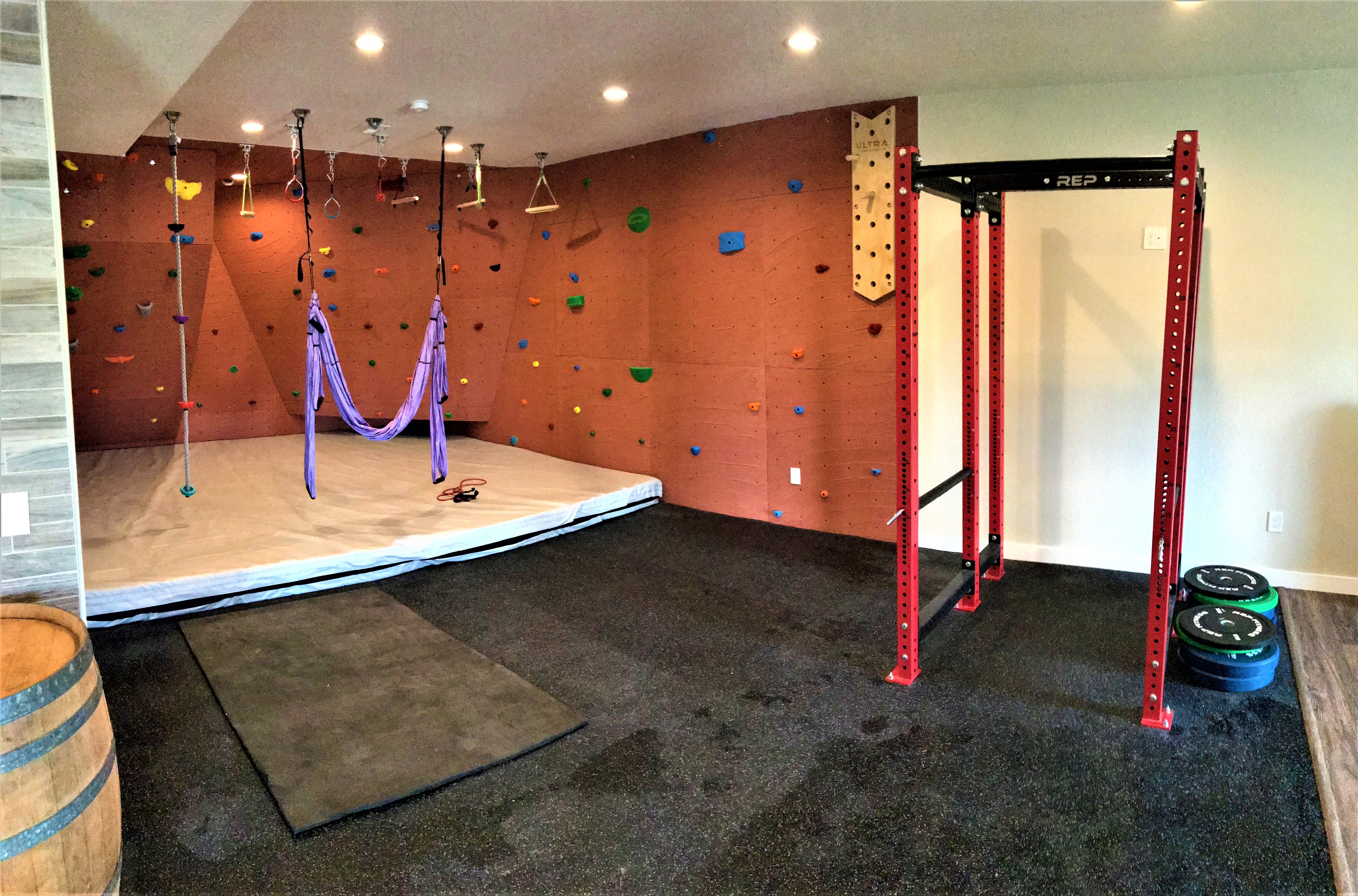 rock climbing gym in a basement