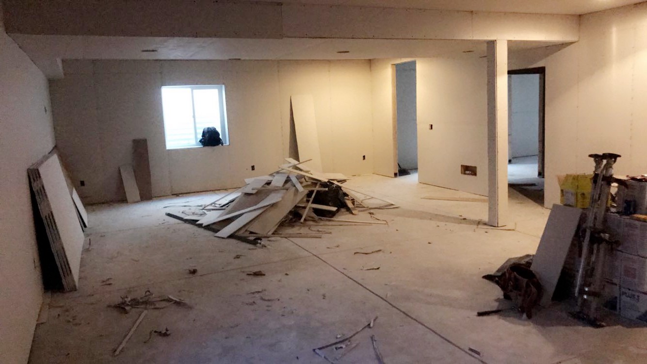 during drywall installation