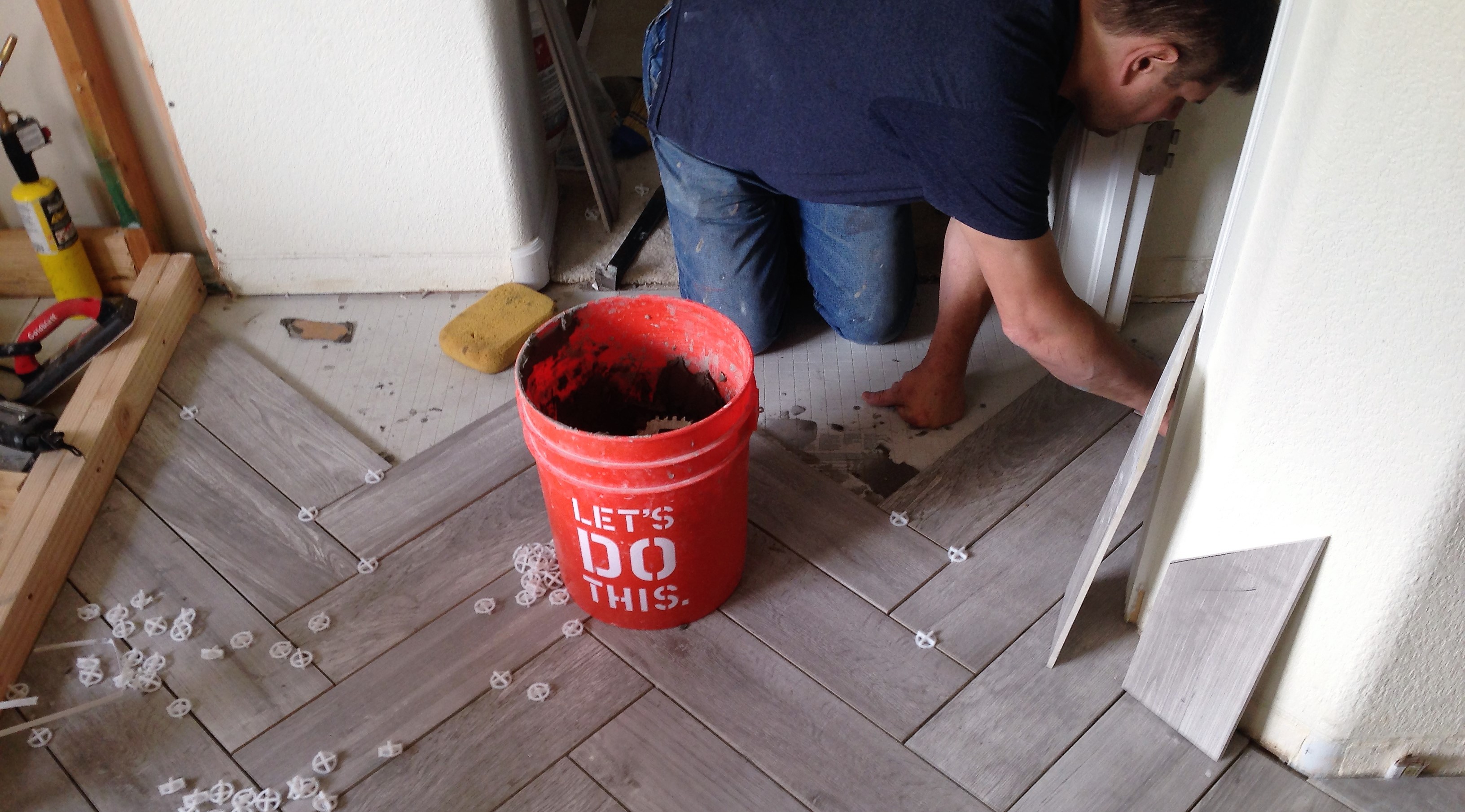 Installing tiles in a bathroom